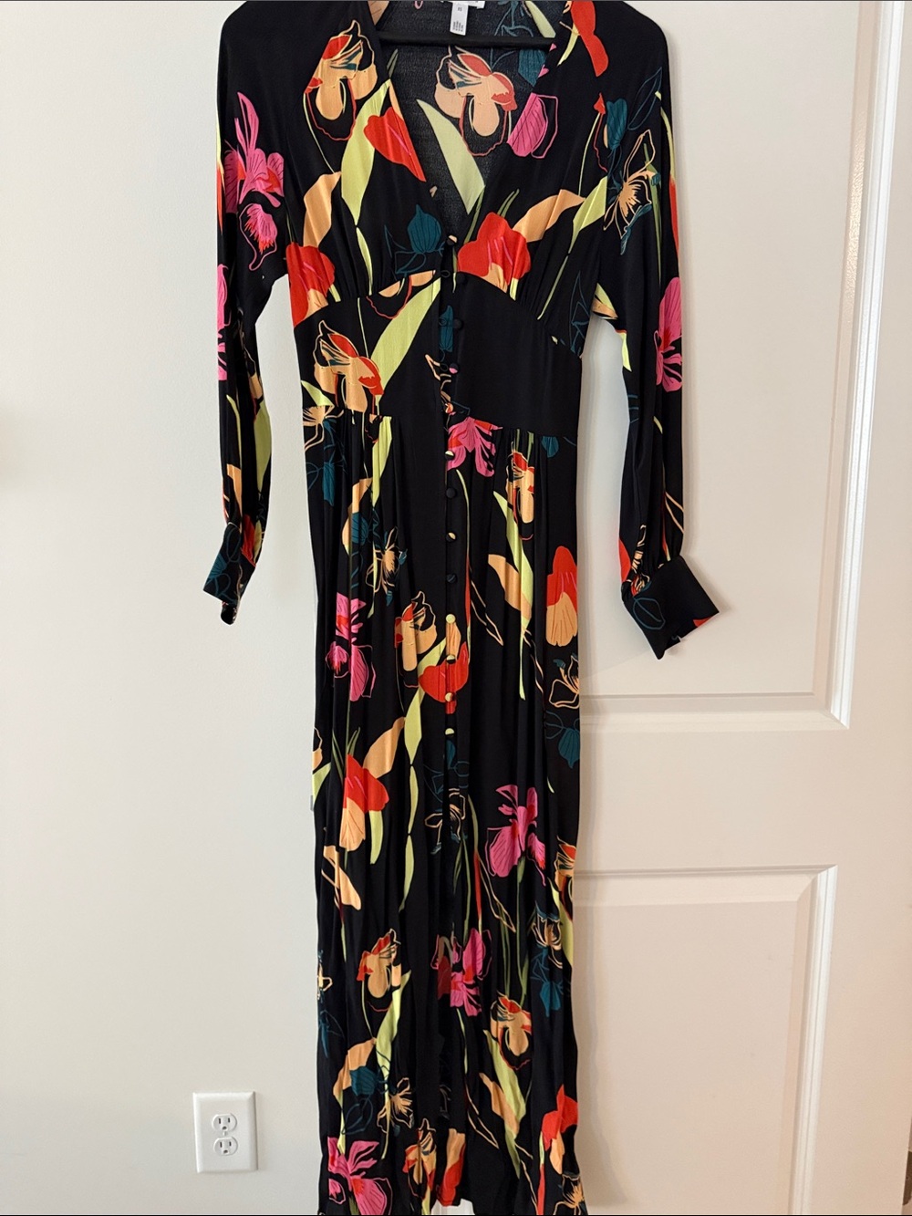 Nordstrom Leith Black Floral Button-Front Maxi Dress